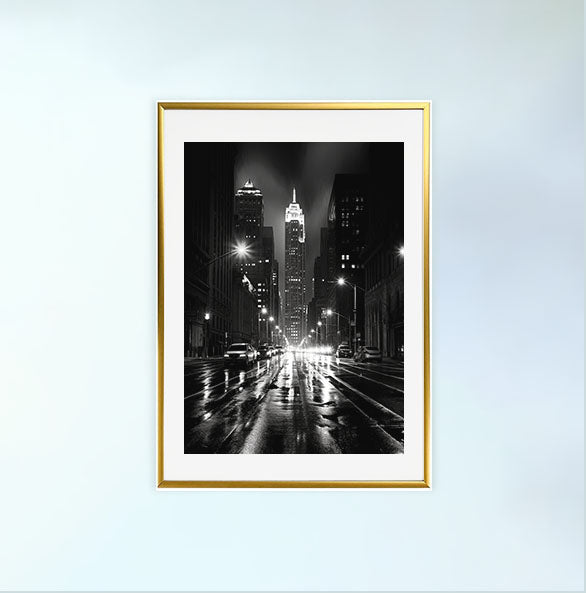 都市の夜景のアートポスター金フレームあり