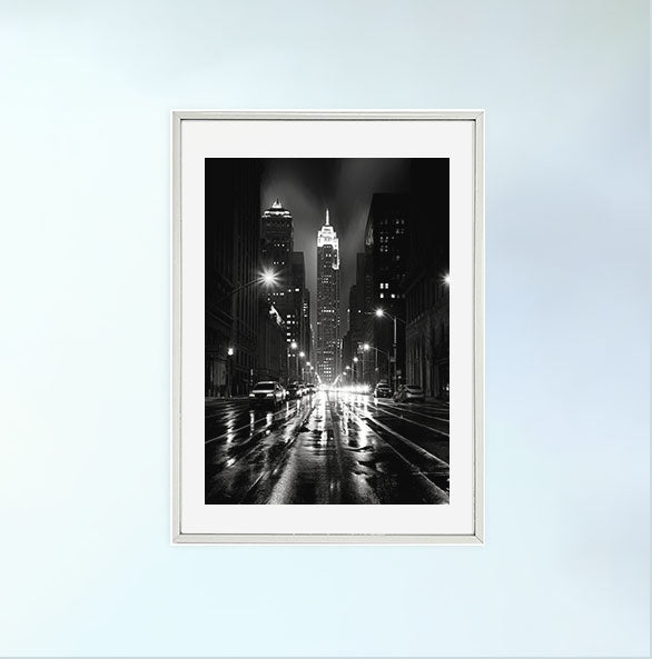 都市の夜景のアートポスター銀フレームあり