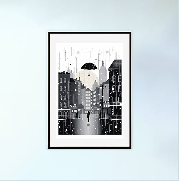 都市の夜景のアートポスター黒フレームあり