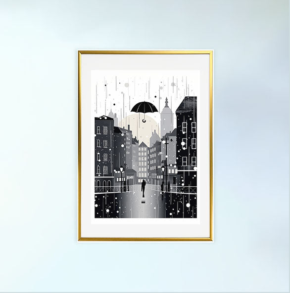 都市の夜景のアートポスター金フレームあり