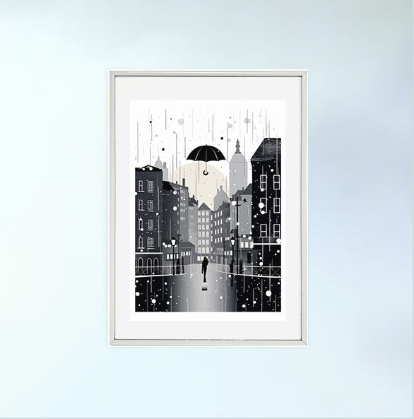 都市の夜景のアートポスター銀フレームあり