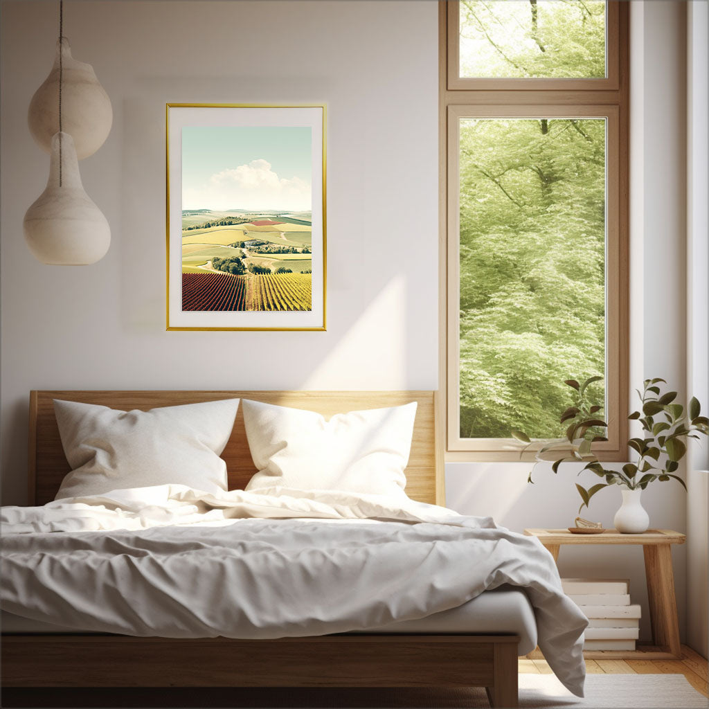 ボルドーのワイン畑のアートポスター寝室配置イメージ