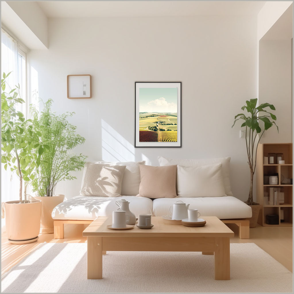 ボルドーのワイン畑のアートポスターリビング配置イメージ