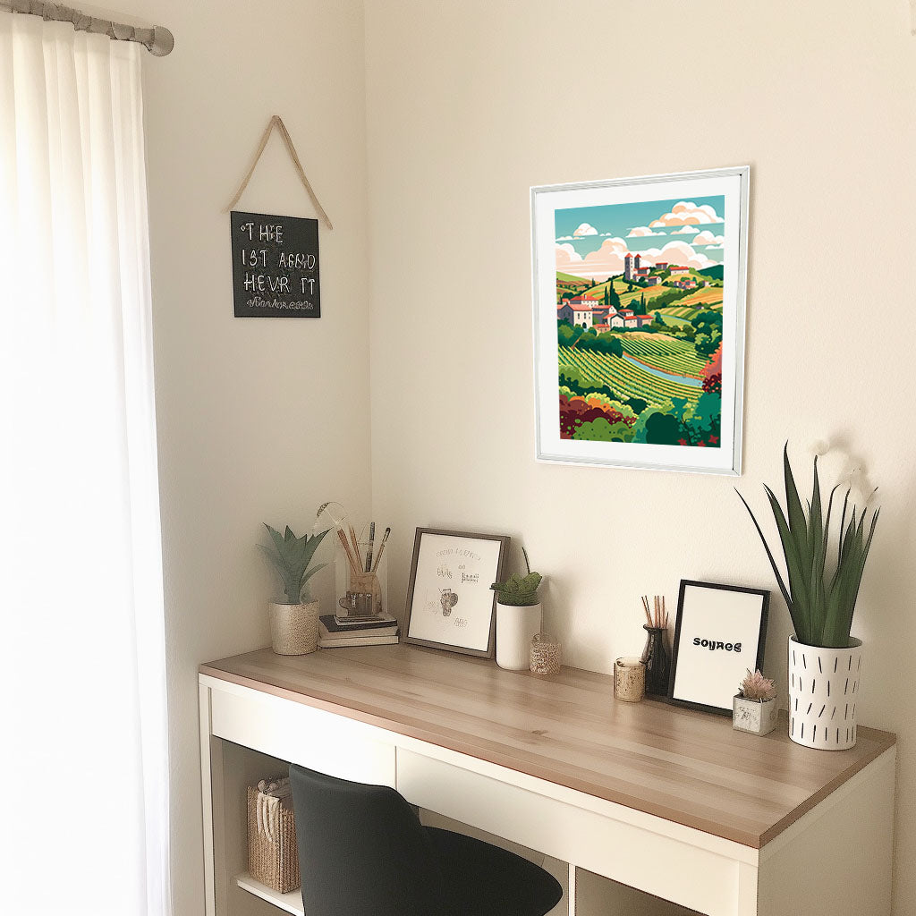 ボルドーのワイン畑のアートポスター机配置イメージ