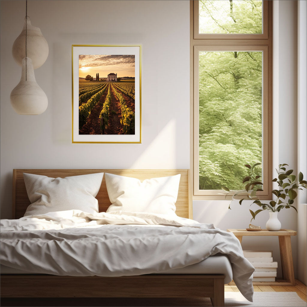 ボルドーのワイン畑のアートポスター寝室配置イメージ