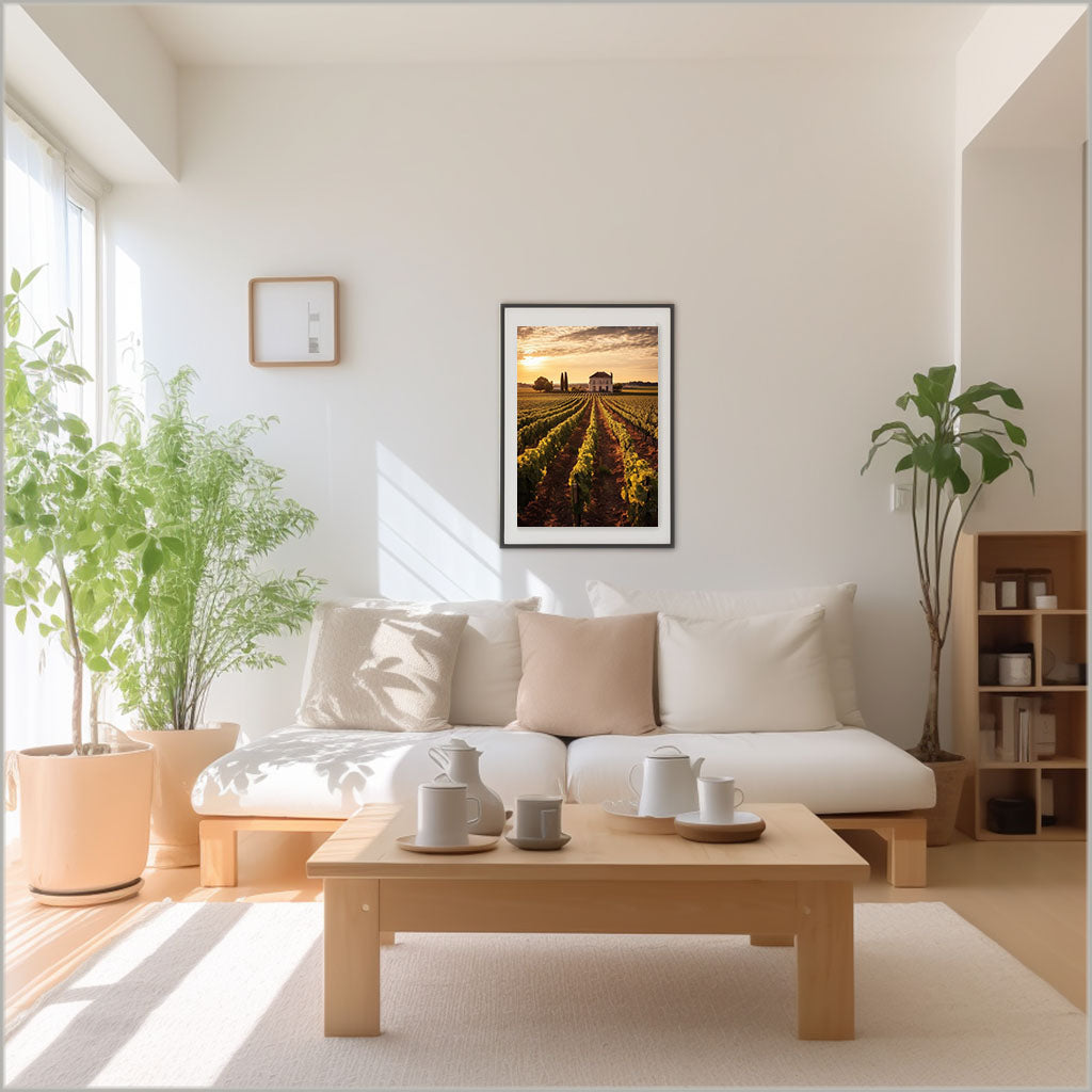 ボルドーのワイン畑のアートポスターリビング配置イメージ