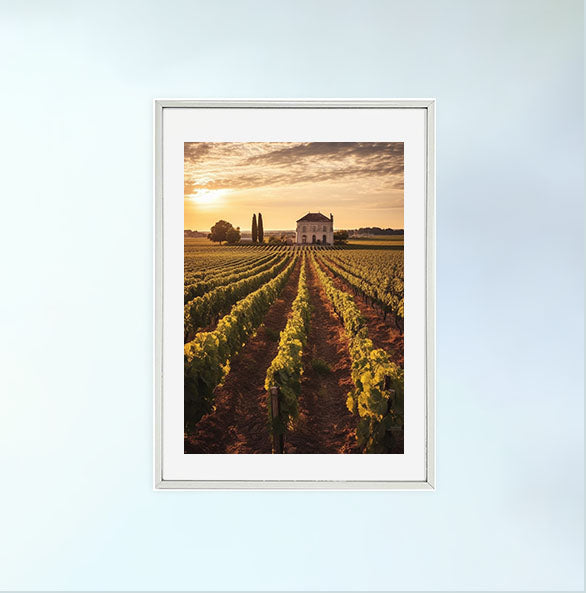 ボルドーのワイン畑のアートポスター銀フレームあり