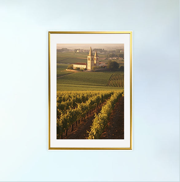 ボルドーのワイン畑のアートポスター金フレームあり
