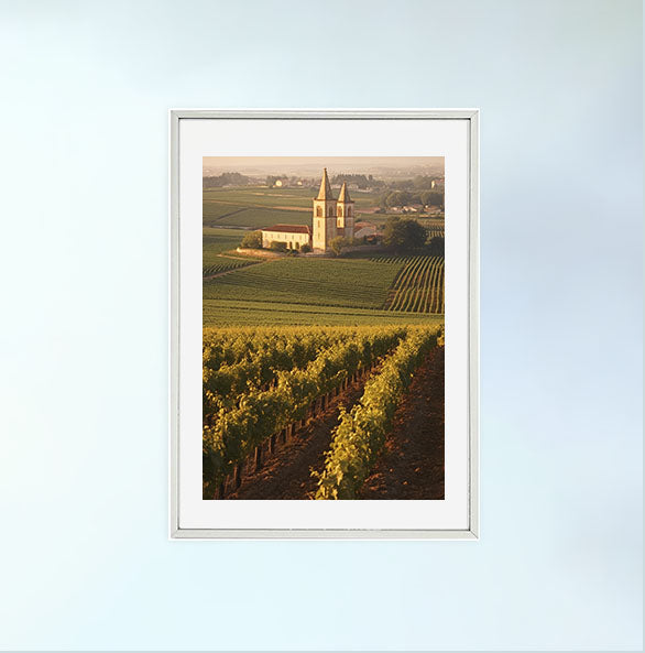 ボルドーのワイン畑のアートポスター銀フレームあり