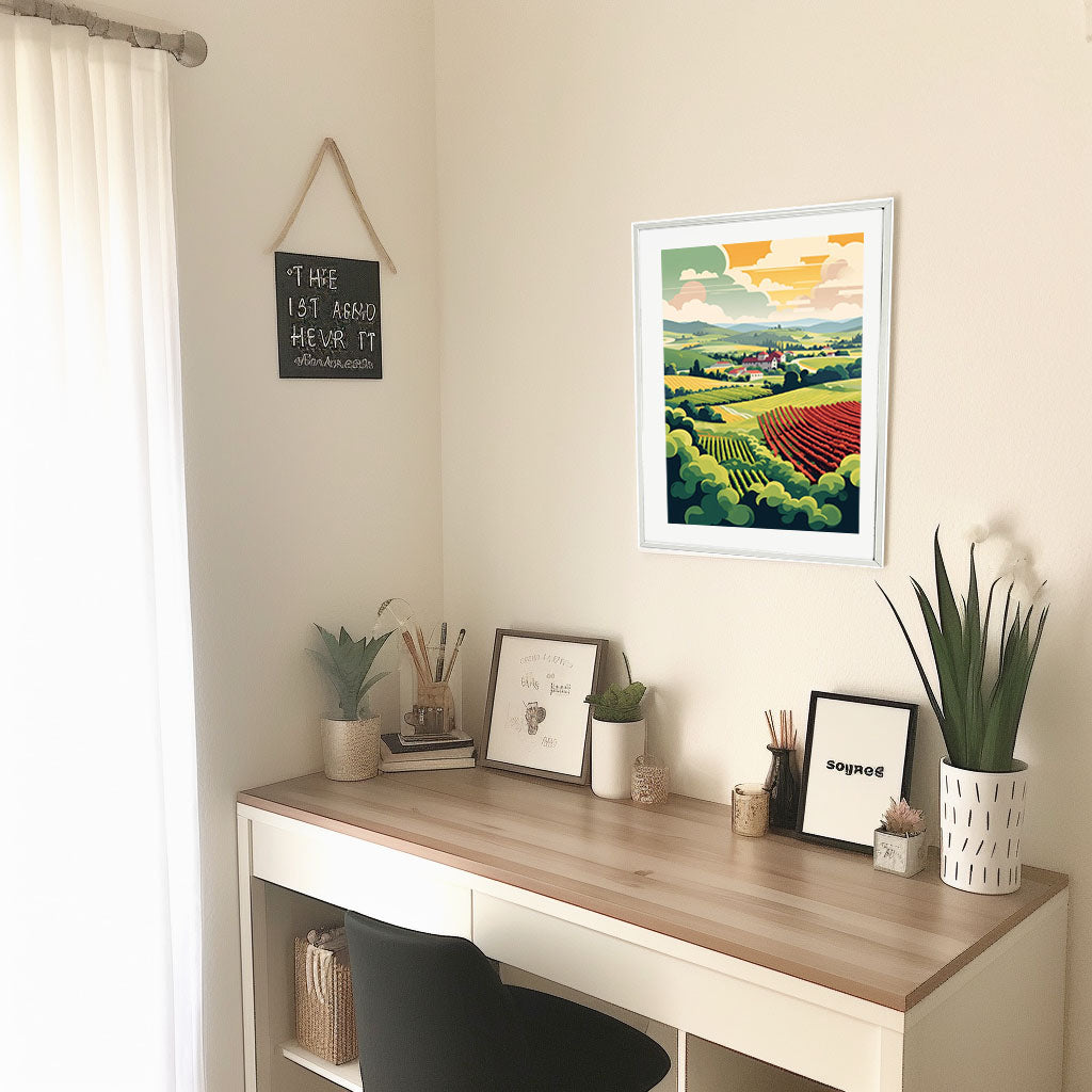 ボルドーのワイン畑のアートポスター机配置イメージ
