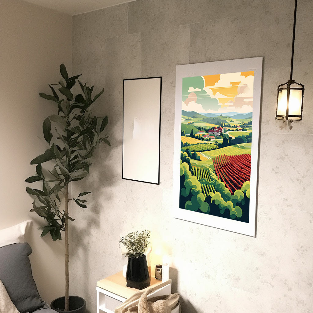 ボルドーのワイン畑のアートポスター廊下配置イメージ