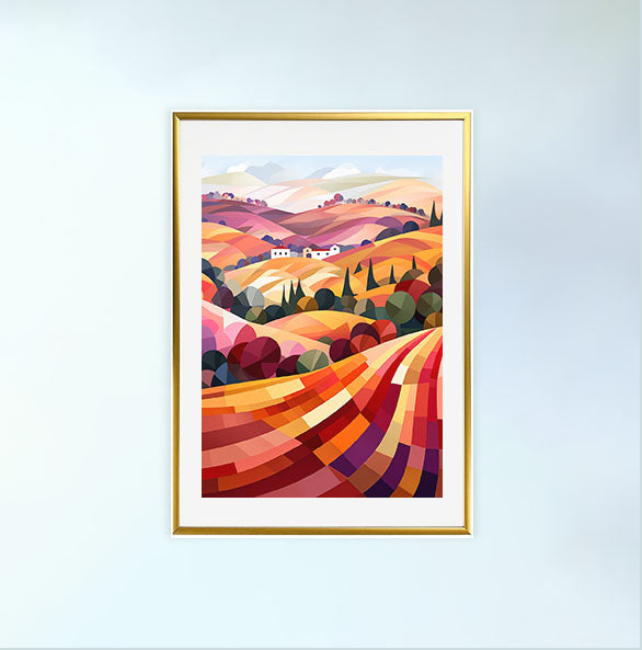 ボルドーのワイン畑のアートポスター金フレームあり