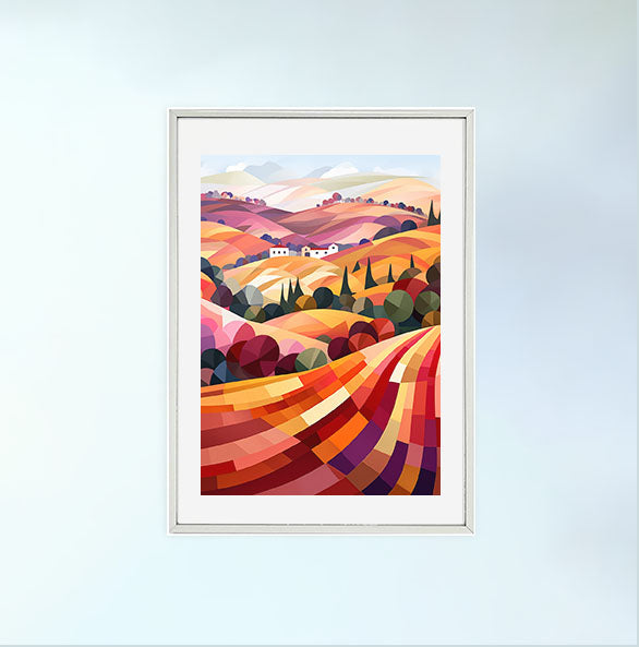 ボルドーのワイン畑のアートポスター銀フレームあり