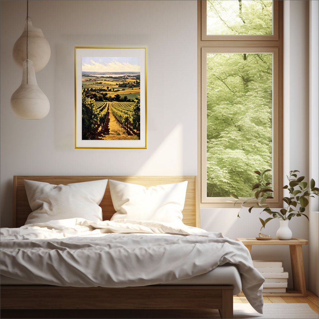ボルドーのワイン畑のアートポスター寝室配置イメージ