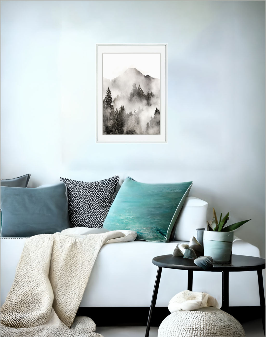 ウィスパーリングベールのアートポスターソファ配置イメージ