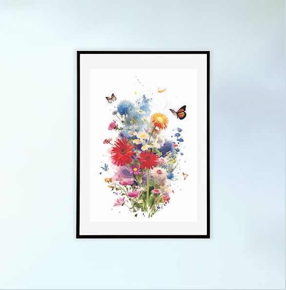 ワイルドフラワーメドウのアートポスター黒フレームあり