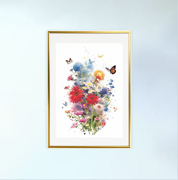 ワイルドフラワーメドウのアートポスター金フレームあり