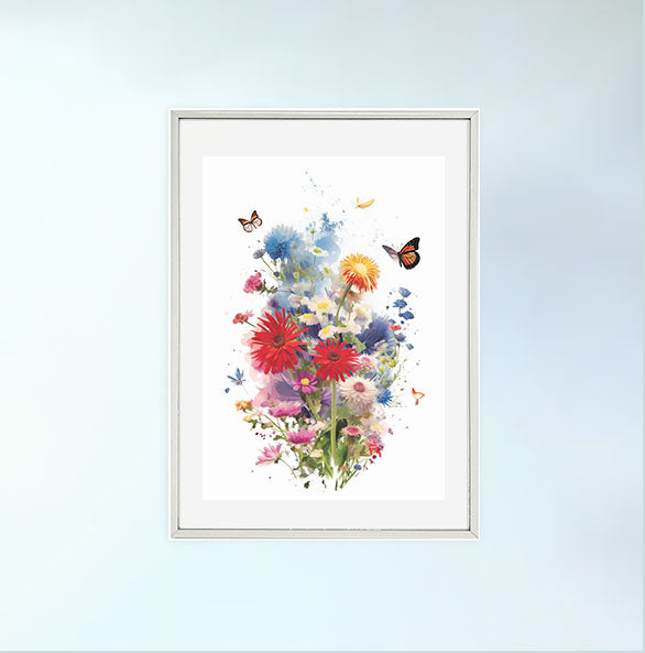 ワイルドフラワーメドウのアートポスター銀フレームあり