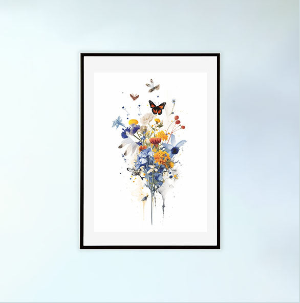 ワイルドフラワーメドウのアートポスター黒フレームあり