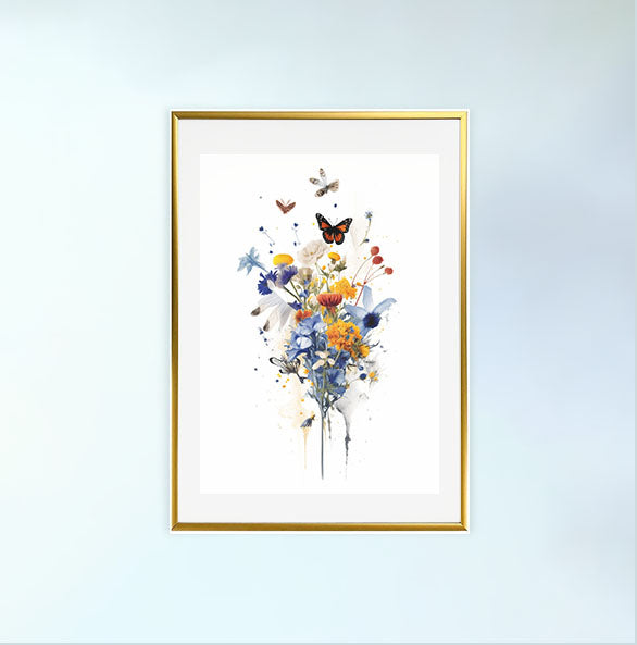 ワイルドフラワーメドウのアートポスター金フレームあり