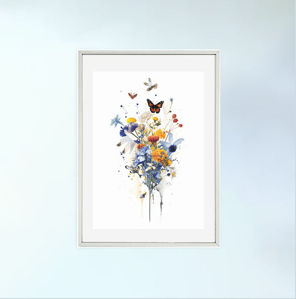 ワイルドフラワーメドウのアートポスター銀フレームあり