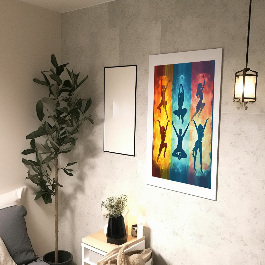 ヨガポーズのアートポスター廊下配置イメージ