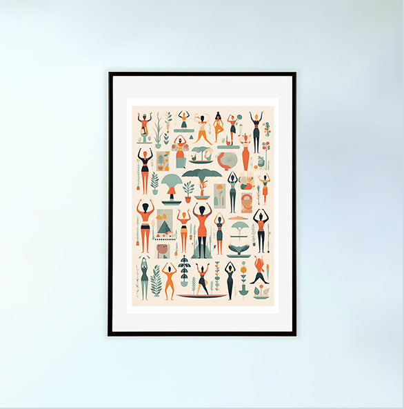 ヨガポーズのアートポスター黒フレームあり