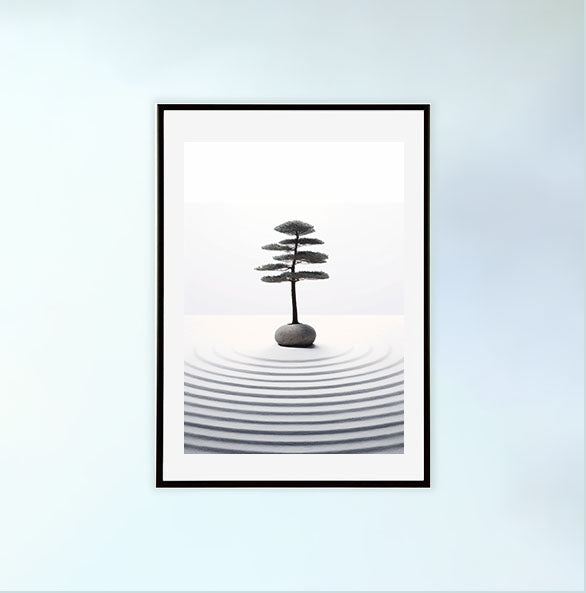 禅の庭のアートポスター黒フレームあり