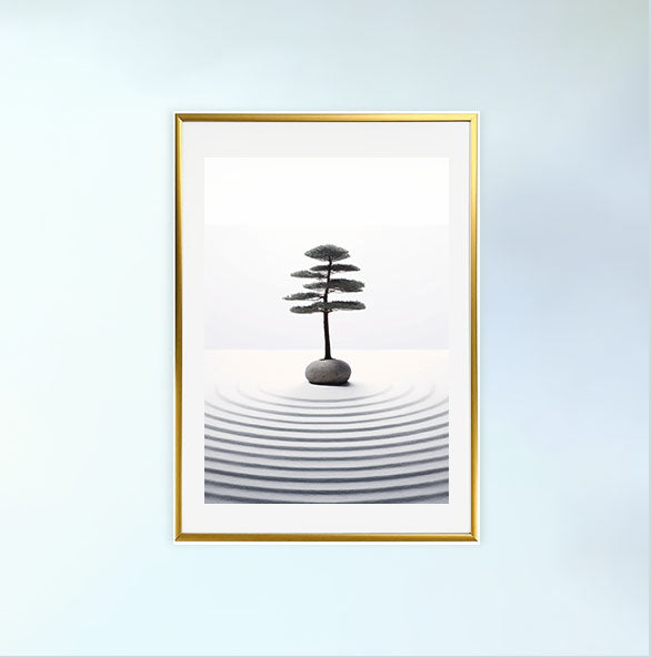 禅の庭のアートポスター金フレームあり