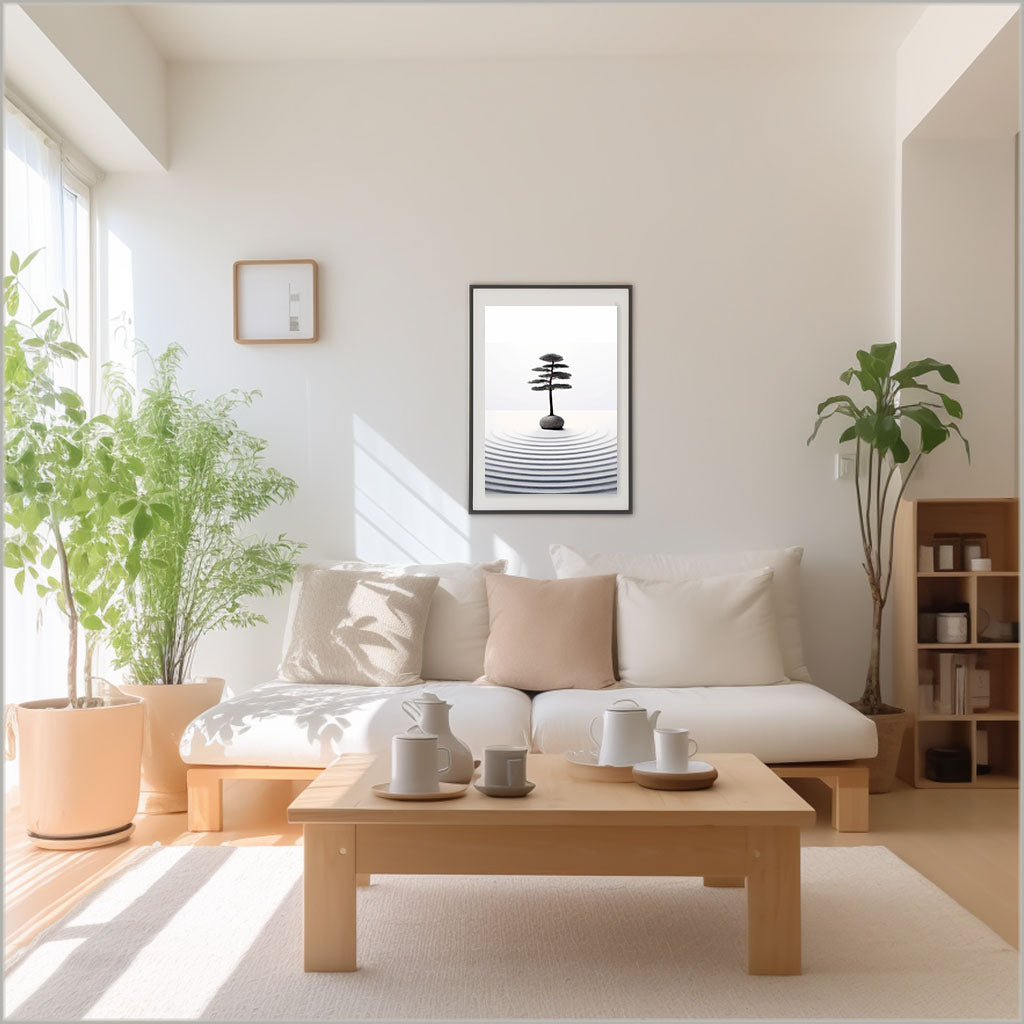 禅の庭のアートポスターリビング配置イメージ