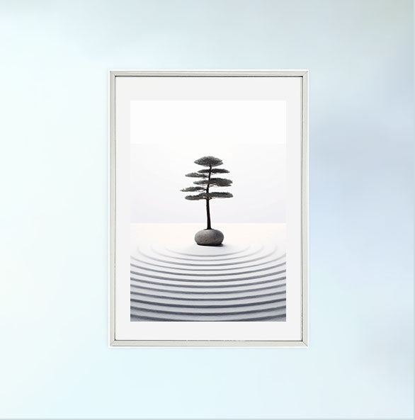 禅の庭のアートポスター銀フレームあり