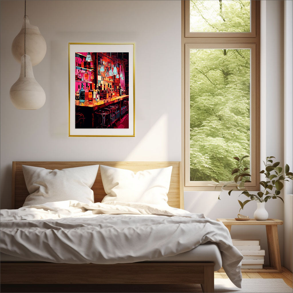 酒のアートポスター寝室配置イメージ