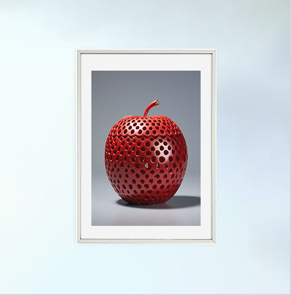 りんごのアートポスター:apple_f7bb / 北欧_キッチン_フルーツと野菜_のポスター画像銀色のフレームイメージ