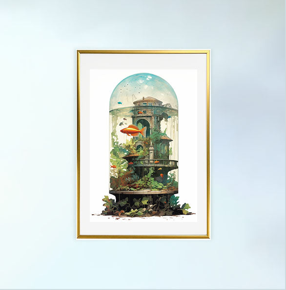 水族館のアートポスター金フレームあり