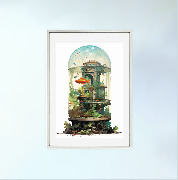 水族館のアートポスター銀フレームあり