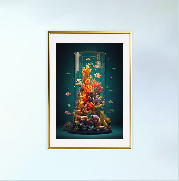 水族館のアートポスター金フレームあり
