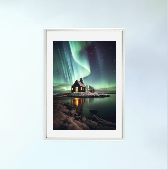 オーロラのアートポスター銀フレームあり