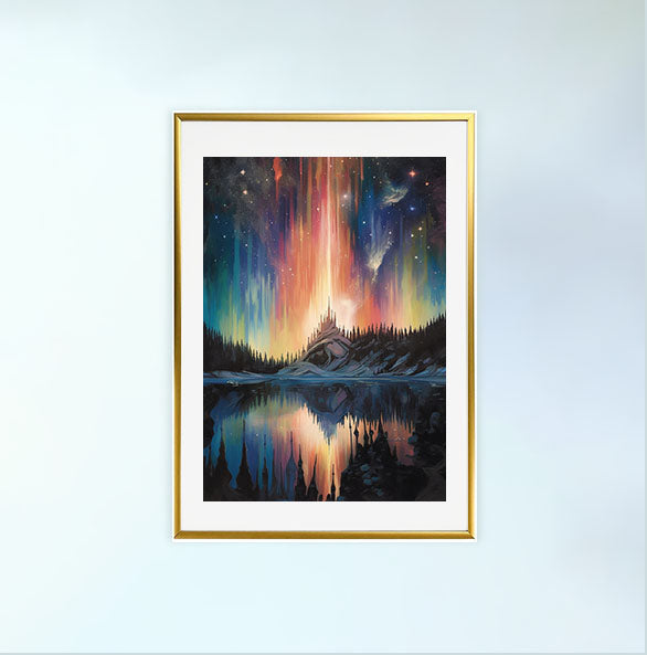オーロラのアートポスター金フレームあり