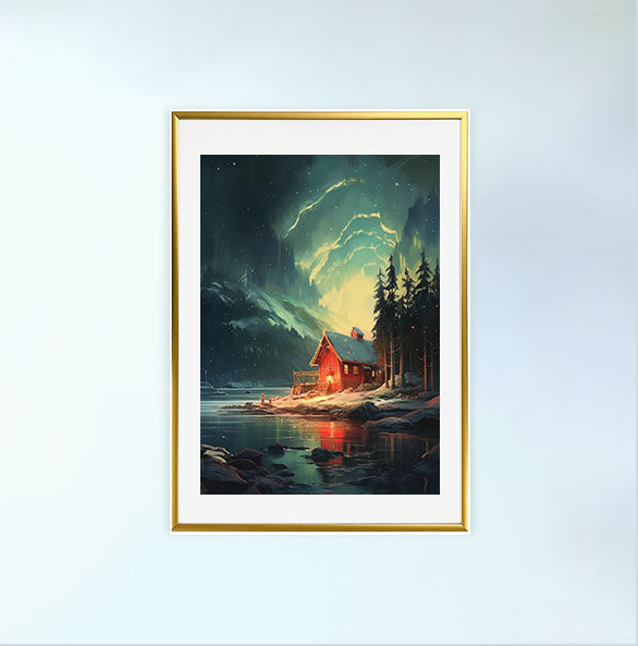 オーロラのアートポスター金フレームあり