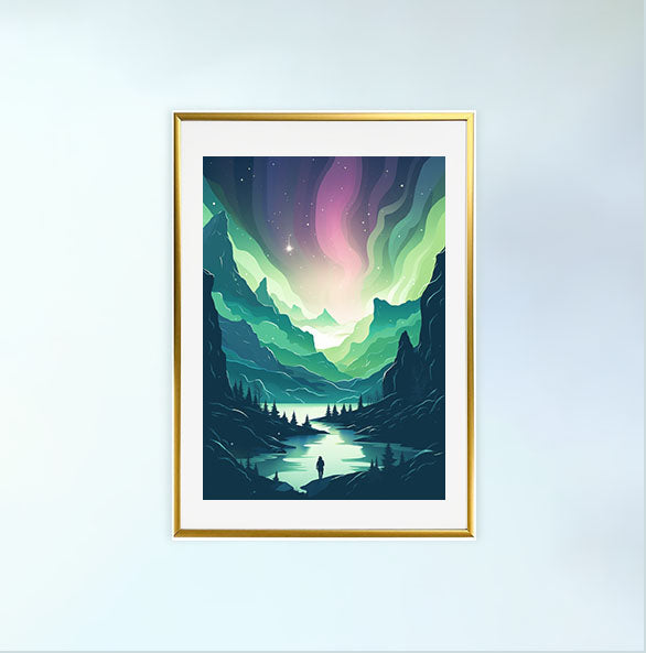 オーロラのアートポスター金フレームあり