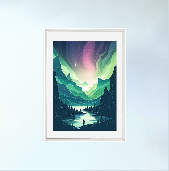 オーロラのアートポスター銀フレームあり