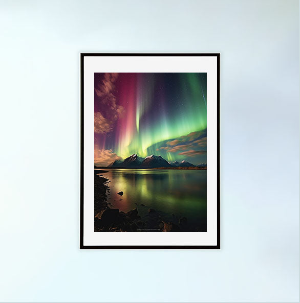 オーロラのアートポスター黒フレームあり