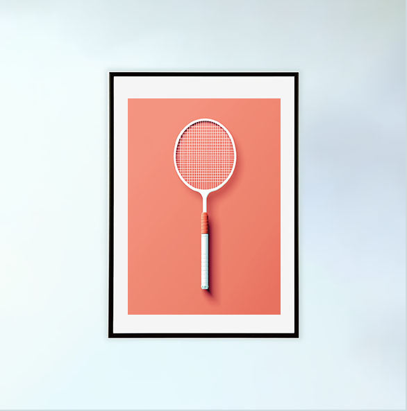 バドミントンのアートポスター黒フレームあり
