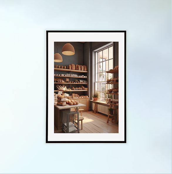 パン屋のアートポスター黒フレームあり