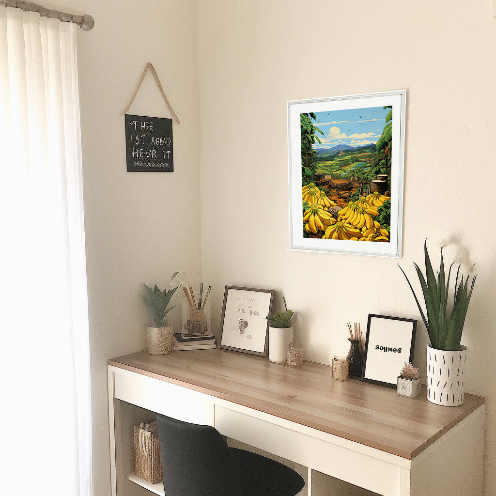 バナナのアートポスター:banana_2f78 / キッチン_フルーツと野菜_のポスター画像机に設置したイメージ