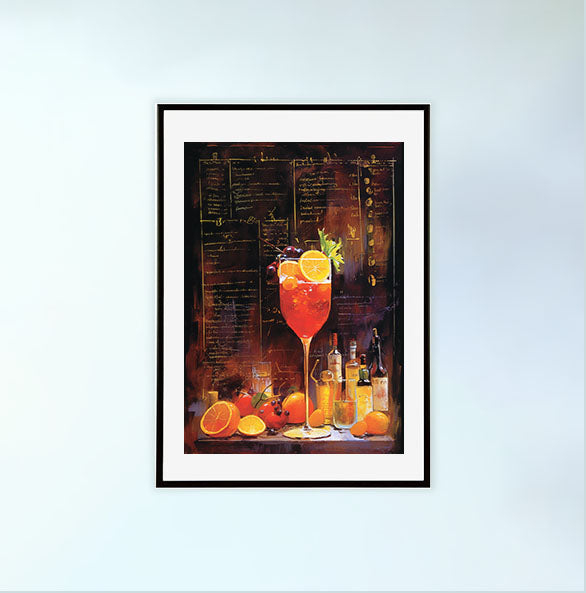 バーのアートポスター黒フレームあり