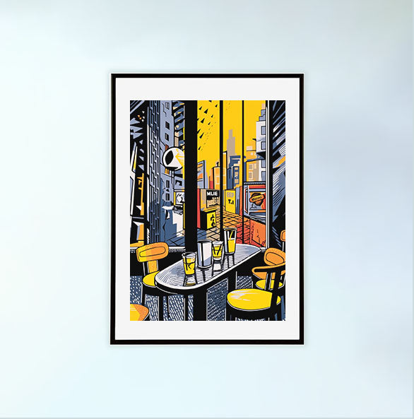 バーのアートポスター黒フレームあり