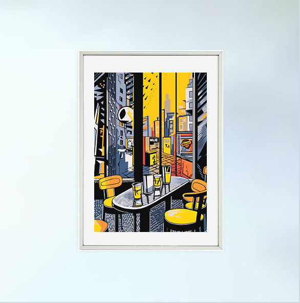 バーのアートポスター銀フレームあり