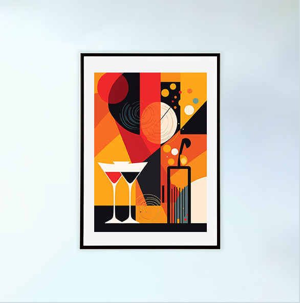 バーのアートポスター黒フレームあり