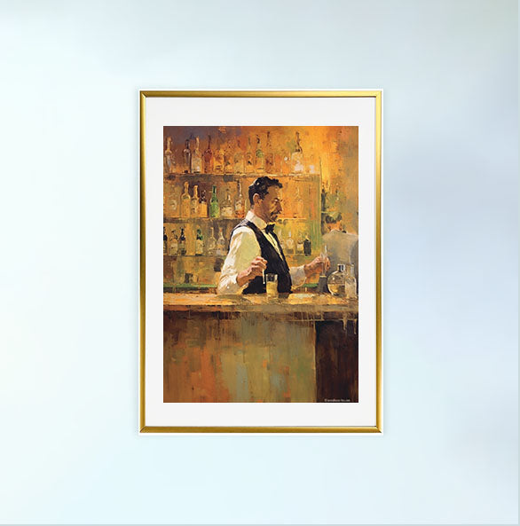 バーのアートポスター金フレームあり